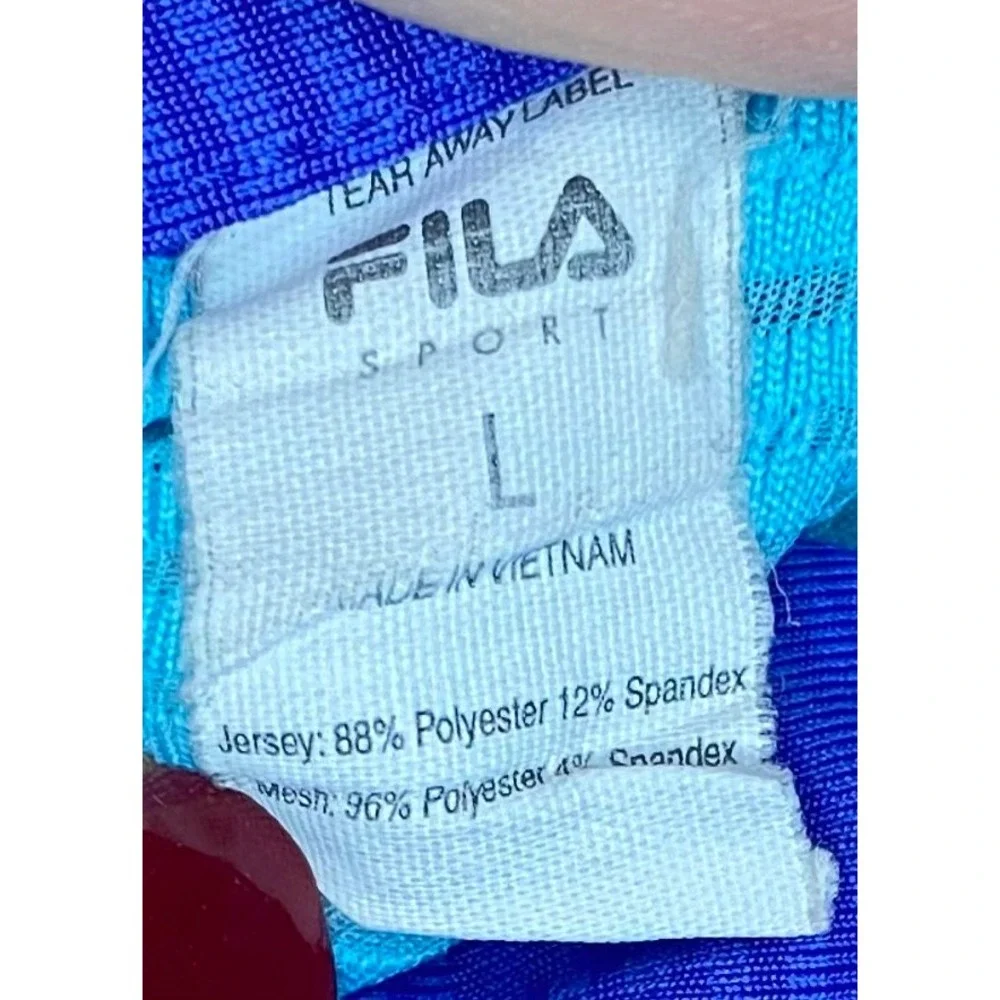 Fila Sport Womens Blue Turquoise Mesh Back Athletic Short Sleeve Shirt Size L